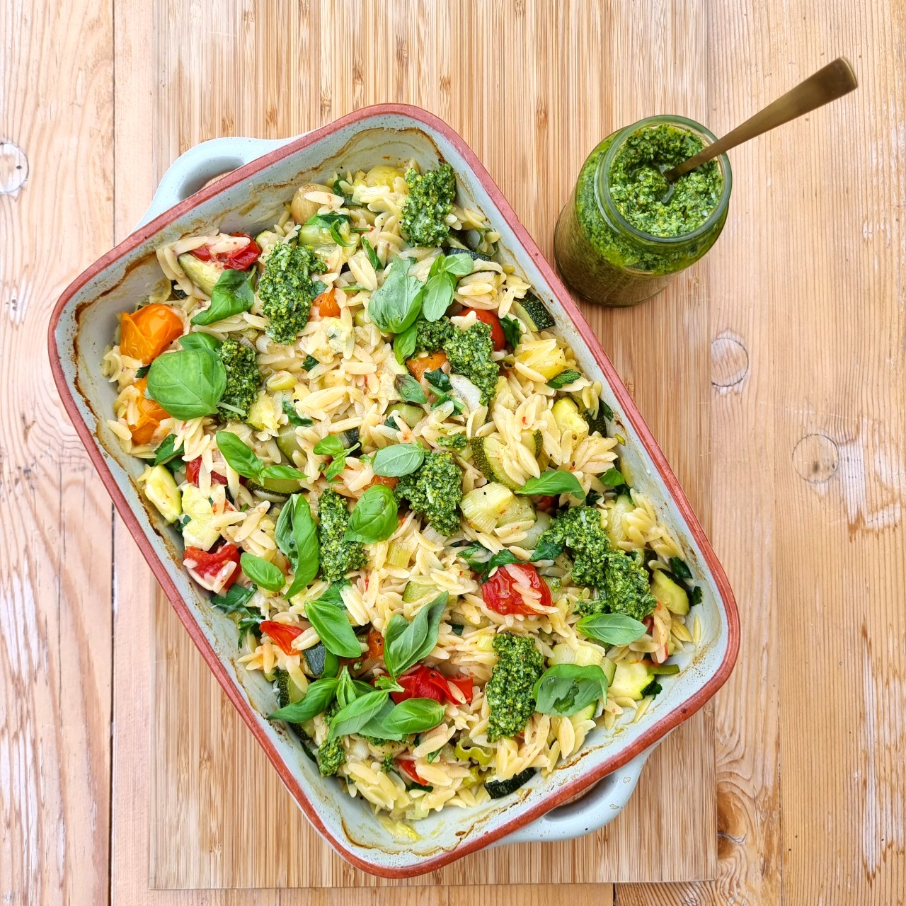 Orzo veggie tray bake from How to go plant-based