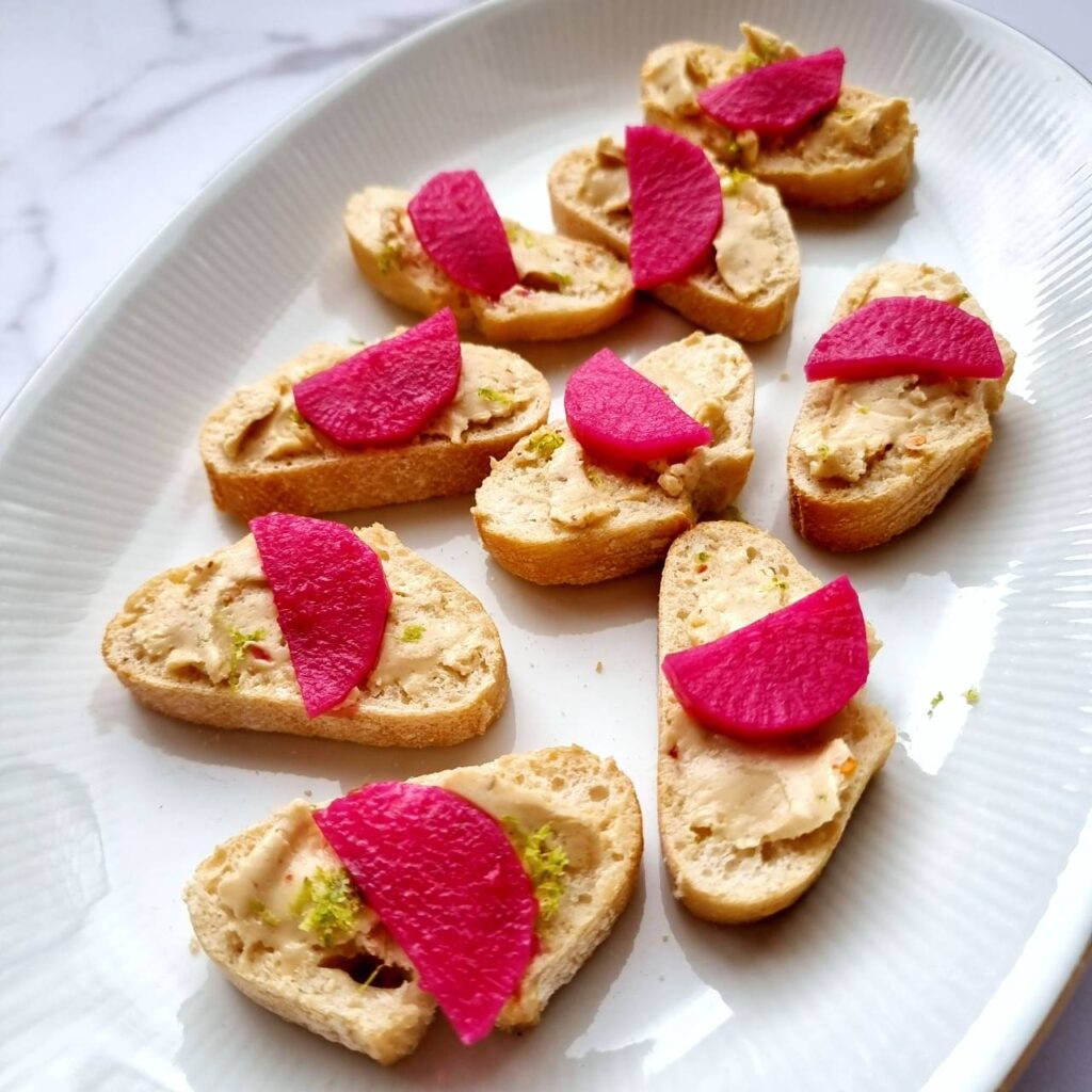 Pink mooli anchovy butter