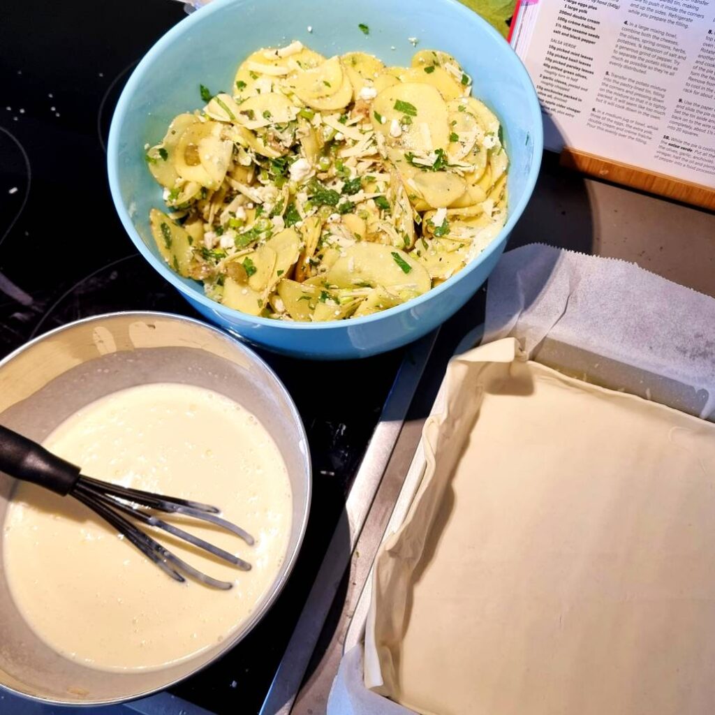 Potato slab pie salsa verde