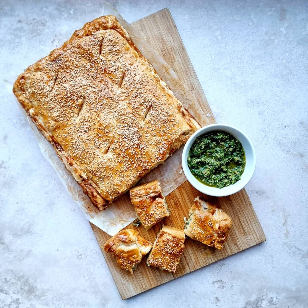 Potato slab pie salsa verde