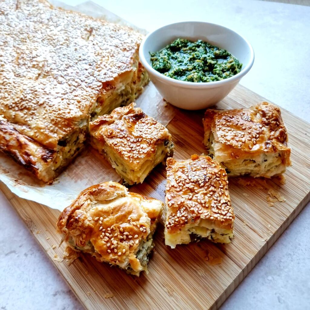 Potato slab pie salsa verde