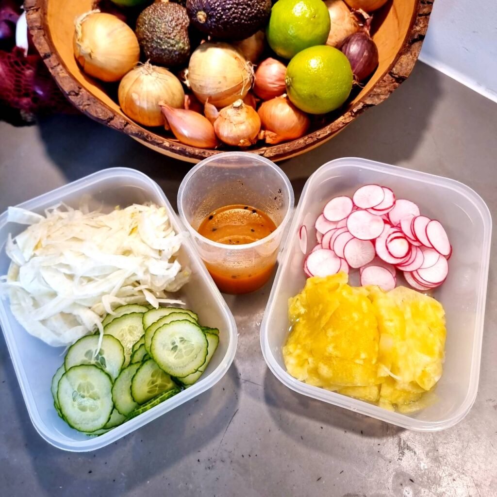 Pineapple ceviche in the making